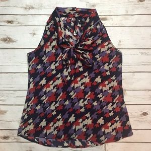 Banana Republic Purple Red Cream Houndstooth Top